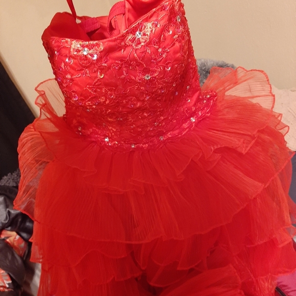 Red Organza Asymmetrical Formal Dress - Picture 6 of 7